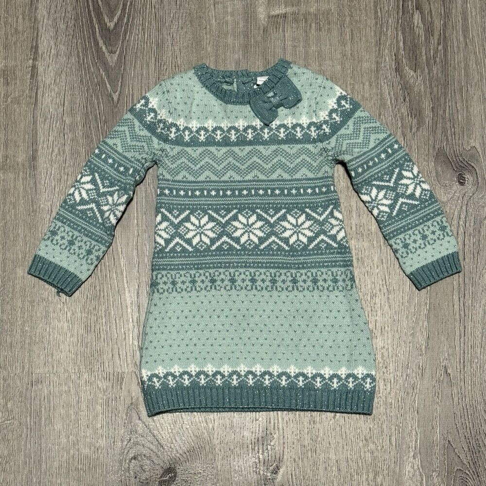 Adrienne Vittadini Bambini Fair Isle Sweater Dress 18M Green Teal Winter Holiday